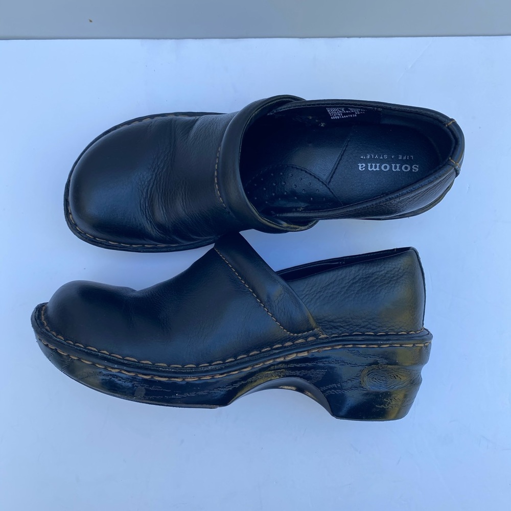 Sonoma Women Black Leather Clog Size 6M